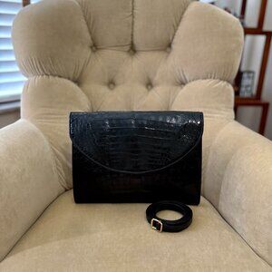 VTG Auth DONNA ELISSA Genuine Crocodile Large Convertible Shoulder Clutch Bag